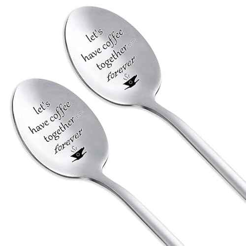 Couples Gifts Coffee Spoons Set Coffee Lovers Gifts for Wife Husband Anniversary Christmas Birthday Gifts for Girlfriend Boyfriend - Let's Have Coffee Together Forever Spoon
