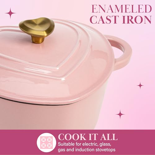 Paris Hilton Pink Heart-Shaped 4-Quart Enameled Cast Iron Dutch Oven with Lid