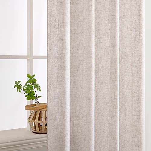 MIULEE Natural Linen White Curtains 52x90 Inches - Pack of 2 for Bedroom & Living Room
