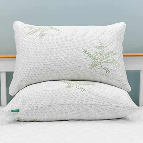 King Size Cooling Shredded Memory Foam Pillow Set of 2 - Removable Cover for Back, Side & Stomach Sleepers