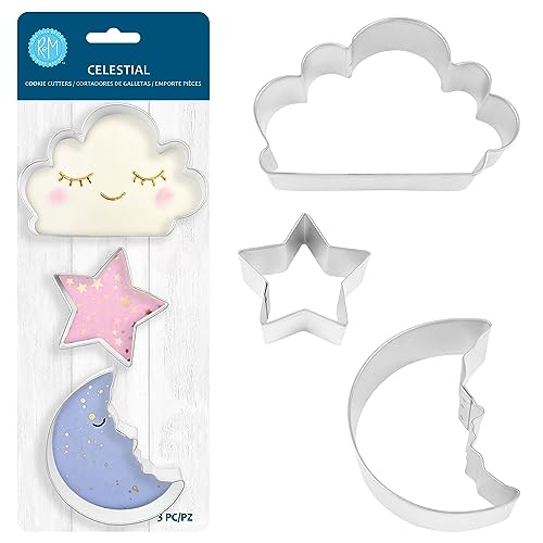 R&M Celestial Cookie Cutter Set - Cloud, Star & Man in the Moon for Baking & Crafts
