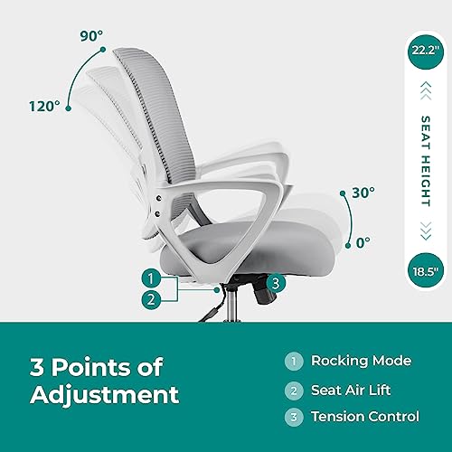 Grey Mesh Ergonomic Office Chair with Lumbar Support and Adjustable Height