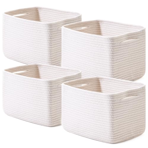 ICERZCZ 4 Pack Off White Storage Baskets 12.5 x 9.1 x 7.9 inches, Multi-Purpose Organizing Cubes