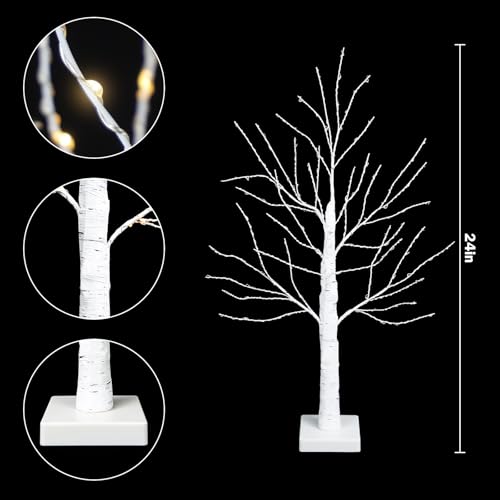 2Pack Lighted Birch Twig Tree with 288LED Lights, White Christmas