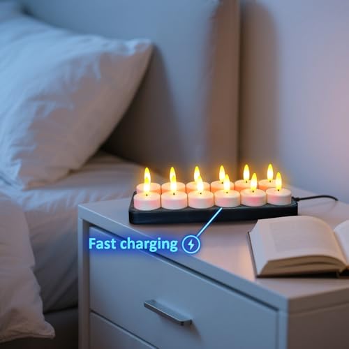Rechargeable LED Tea Lights with Remote Control & USB Charging Base - 60H runtime