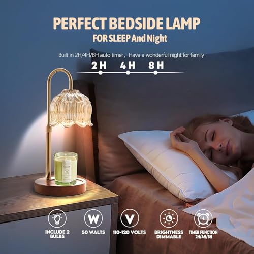 GEEZO Gold Fragrance Candle Warmer Lamp with Timer & Dimmer – Adjustable Height 13.3in, 2x50W Bulbs