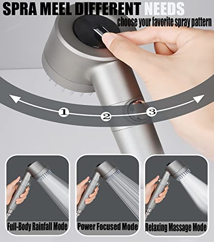 Gray Handheld Shower Head with High Pressure & Filter - 3 Modes, 59" Hose & Filter Replacement