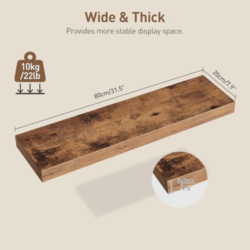 RALGEND Rustic Brown 31.5 Inch Wall Floating Shelves Set of 3 with Invisible Brackets