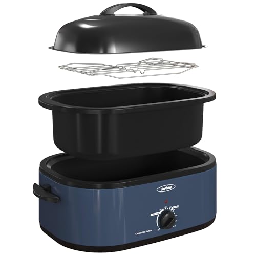 Sunvivi 20QT Electric Roaster Oven with Self-Basting Lid, 150–450°F, Removable Pan, Cool-Touch Handles, Blue