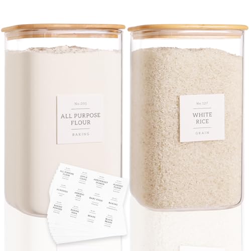 149 oz Square Glass Food Storage Jars with Airtight Bamboo Lids - 2 Pack, Labels Included