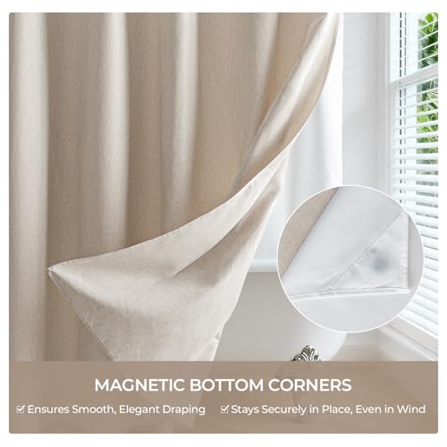 River Dream Linen Textured Shower Curtain with Liner 71x74 Inches, No Hooks, Mesh Top Window Variation