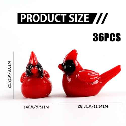 36pcs Mini Resin Red Cardinal Bird Figurines: Cardinal Decor, Mini Christmas Ornaments, Tiny Figurines for Tree, Home Accents, Gift, Garden Crafts