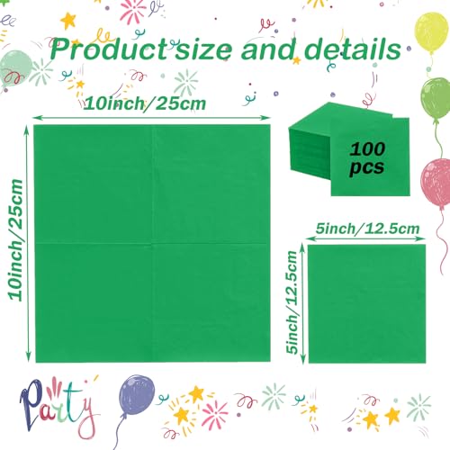 Emerald Green 100-Pack 2-Ply Cocktail Napkins 5x5in (10x10in Unfolded) for Weddings Parties