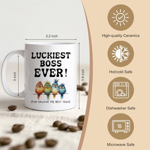 Gkodw White 11oz Lucky Boss Office Mug Bird Lovers Coffee Cup - Gift