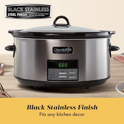 8-Quart Programmable Slow Cooker with Auto Warm - Black Stainless Steel