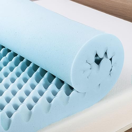 4 Inch Queen Egg Crate Memory Foam Mattress Topper with Cooling Gel - Light Blue