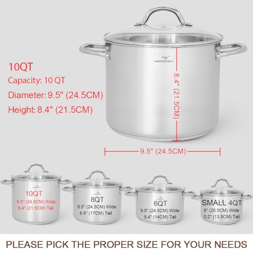 10 Quart Stock Pot with Glass Lid - Mirror Polished Stainless Steel, Nickel-Free, Induction Compatible - Silver Variation