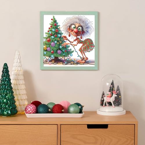 Grandma Christmas Tree 5D Diamond Art Kit for Beginners – 12x12 in Crystal Rhinestones
