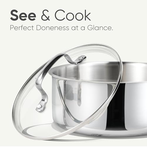 CAROTE 1.5Qt Stainless Steel Saucepans with Lid - Induction & Oven Safe Kitchen Cookware, Silver