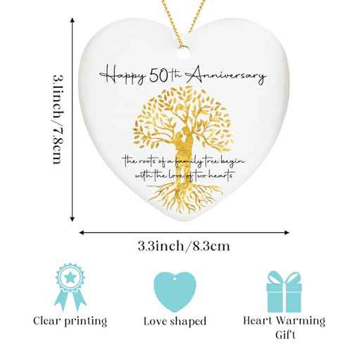 50th Wedding for Couple Ornament Keepsake Sign Heart Plaque 50th Anniversary Marriage Gifts for Wife Husband Parents 50 Year Ideas