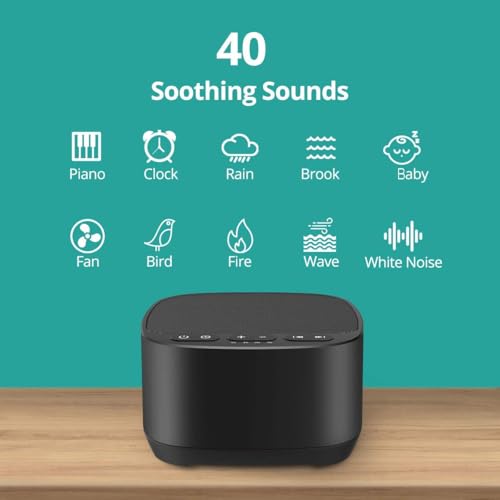Sleep Sound White Noise Machine Black - 40 Soothing Sounds, Timer & Memory