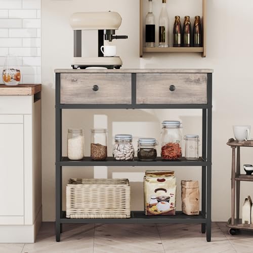 HOOBRO Greige & Black Narrow Console Table with 2 Fabric Drawers, 29.5" Entryway Storage