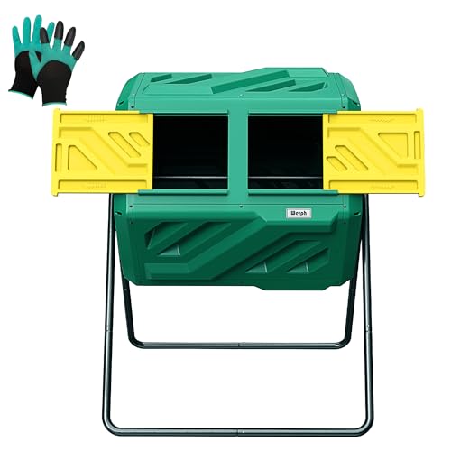 43 Gallon Dual Chamber Compost Bin Tumbler for Garden - Green