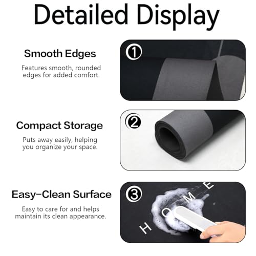 Bathroom Mat Set of 3 Non-Slip Absorbent Quick-Dry Bath Rugs - Black Home Variation