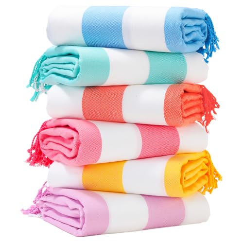 Genovega Oversized Turkish Cotton Beach Towel 74x38 Inches - Colorful Stripe, Quick Dry Sand-Free, Travel & Pool Essentials