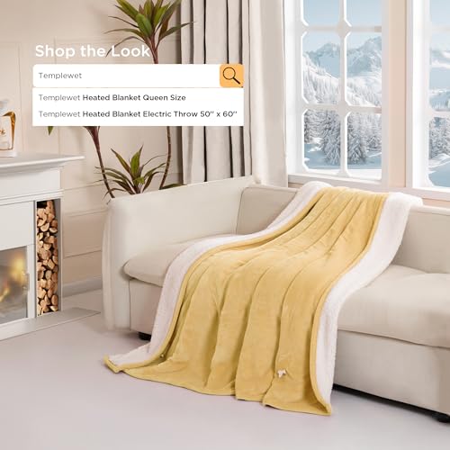Templewet Twin Heated Blanket Yellow (Cheesy Yellow) – Soft Washable Electric Throw