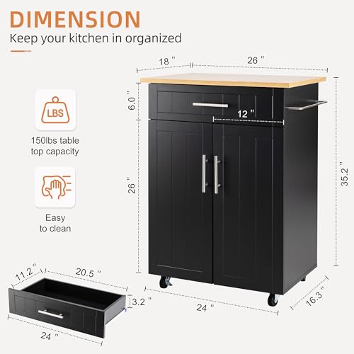 Shintenchi Kitchen Island Cart with Storage & 26 Inch Black Rolling Microwave Table