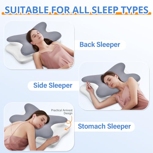 Ehomfory Gray Cervical Neck Pillow - Ergonomic Memory Foam Support for Neck Pain Relief, Adjustable Contour