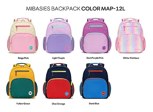 Mibasies Glitter Rainbow Kids Backpack for Elementary Girls 15" - Large Capacity, Water-Resistant, Insulated Front Pocket