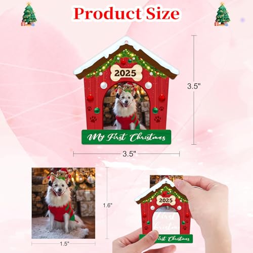 FLYAB Dog Picture Frame Christmas Ornaments 2025 Personalized Photo Frame Ornament for Christmas Tree My First Xmas Ornament 2025 for Dogs Lovers Christmas Tree Decorations Gifts