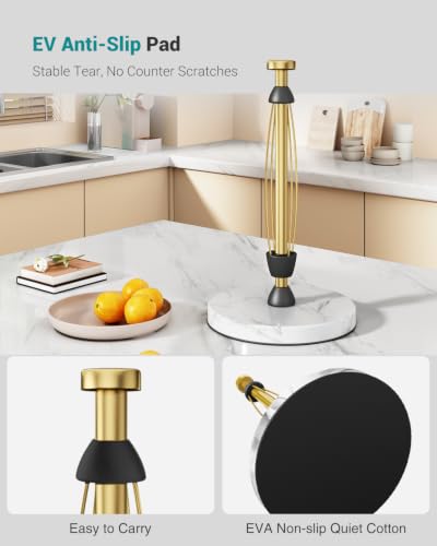 PAROTO Marble Base Gold Paper Towel Holder - One-Hand Tear Countertop Stand (Warm Gold)