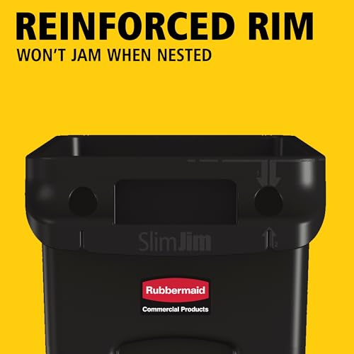Vented Slim Jim 23 Gallon Plastic Trash Can - Black, Commercial-Grade