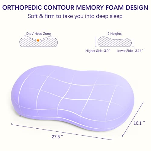 Purple Memory Foam Cervical Neck Pillow - Ergonomic Contour for Pain Relief, Side Back Stomach Sleepers