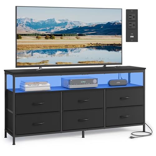 SONGMICS Wide 6-Drawer Dresser in Ink Black with Open Shelf - 13.8"D x 57.8"W x 26.8"H