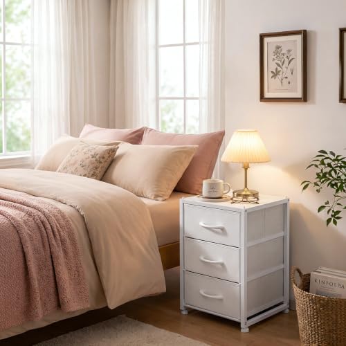 Stackable 3-Tier Closet Storage Drawers - Narrow Fabric Dresser with Wooden Top & Metal Frame, 2-Pack