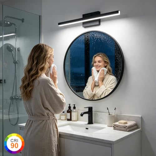 24-Inch Dimmable LED Bathroom Vanity Light - Black, Rotatable, Over Mirror, 6000K Cool White