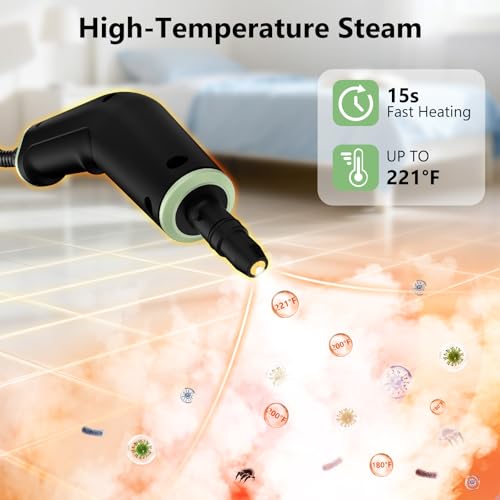 WSRYYCC Green Handheld Steam Cleaner with 16 Accessories, 6-Level Adjustable, 15s Heat-Up