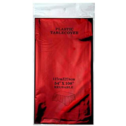 Red Foil Tablecloth Plastic Table Cover Rectangle Tables Tinsel Foil Table Cloth for Wedding Anniversary Birthday Graduation Bachelorette Thanksgiving Christmas Party, 54 x 108 Inch, 2pc