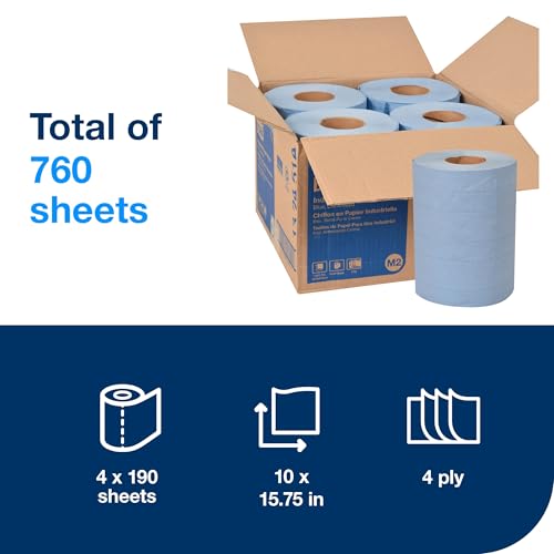 10-Inch Blue Centerfeed Paper Towels Case of 4 Rolls - High Absorbency, 4-Ply
