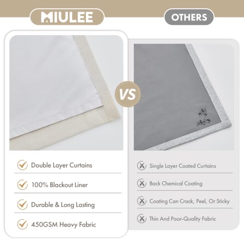 MIULEE Blackout Linen Curtains 2 Panels 50"W x 108"L Natural Pinch Pleated