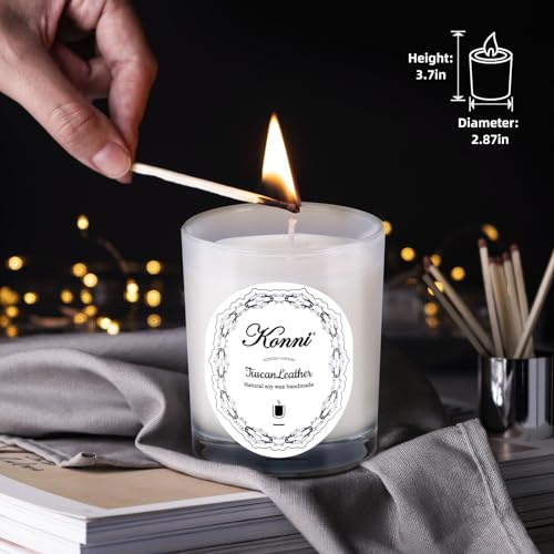 KAMMAK Scented Candle for Women Men, 7.05oz Home Decoration Soy Wax Candle Gifts, Tuscan Leather Aromatherapy Candles, Bathroom Relaxing Jar Candles for Mother, Father, Friends
