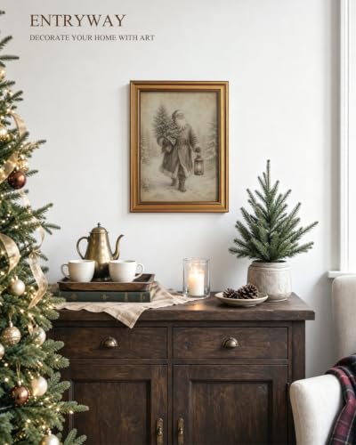 ARPEOTCY Christmas Santa Wall Art 12x16 Inches Vintage Gold Frame