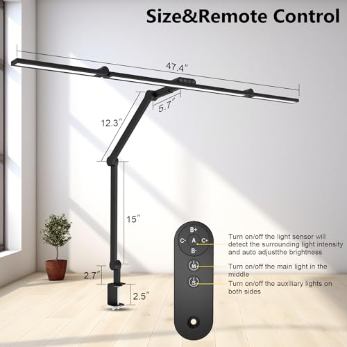 EPABINA Black 3000 Lumen Dimmable LED Desk Lamp with Clamp & Remote, 47-Inch Overhead Light Bar for Home Office
