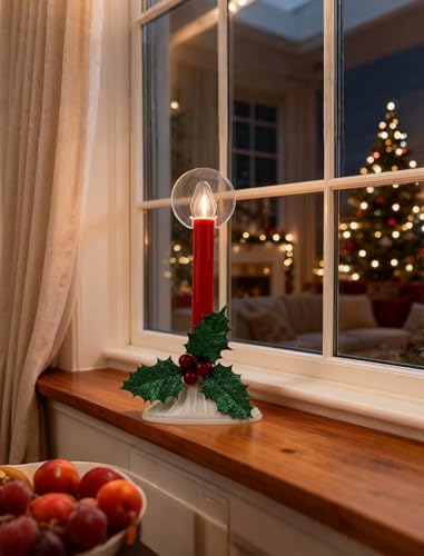 Adirxon Red Plug-in Christmas Window Candle Lights 2-Pack with Extra Bulbs, Warm White Glow