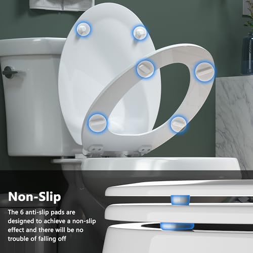 Angol Shiold Slow Close Elongated Wooden Toilet Seat - White 18.5"