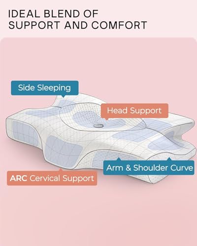 Elviros Cervical Memory Foam Pillow for Neck Pain Relief, Medium Firm, Dark Gray